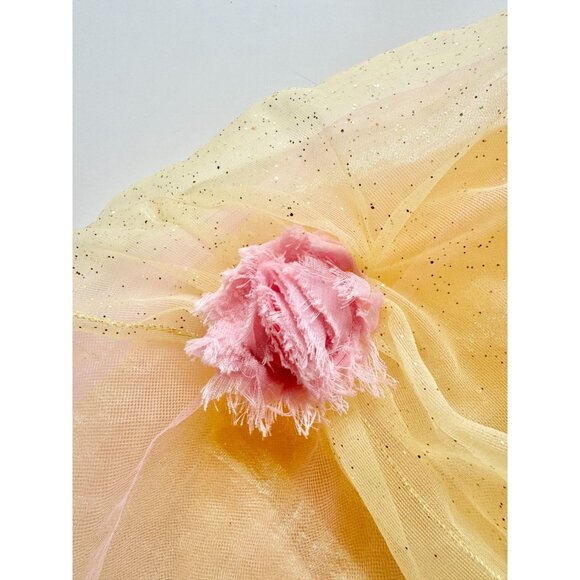 Girls' DISNEY Belle Yellow Glitter Satin Tulle Rosette Dress Costume, Size 4 - Picture 5 of 14
